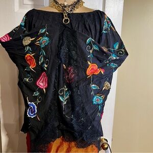 New Anthropologie RUBY YAYA Woven Cotton Embroidery Sequin Lace Festival Top‎ L